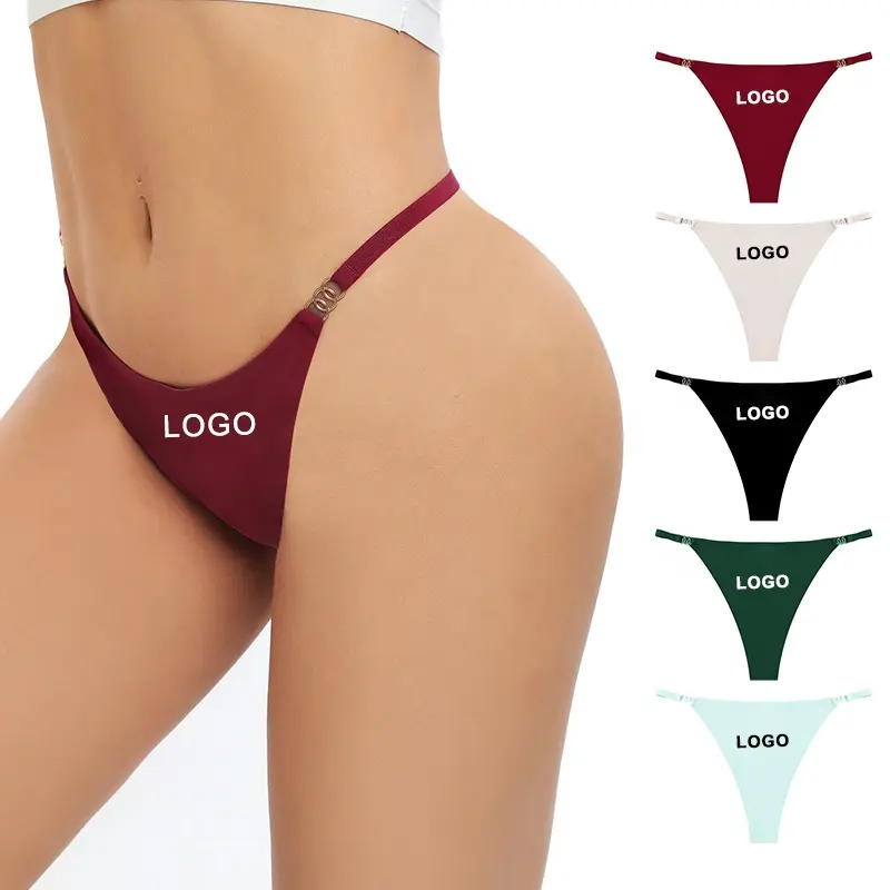 Tangas de seda de hielo con logotipo de letra personalizada para mujer, ropa interior sin marcas, Bikini de Etiqueta Privada, Tangas personalizadas, Bragas, tanga sin costuras