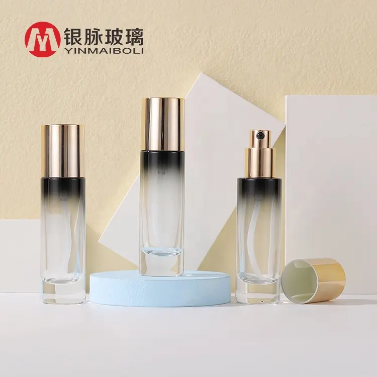 30ml Luxus klare runde Kosmetik glas Liquid Foundation Grundierung Primer Serum Sprüh pumpe Flasche mit schwarzer Lotion pumpe