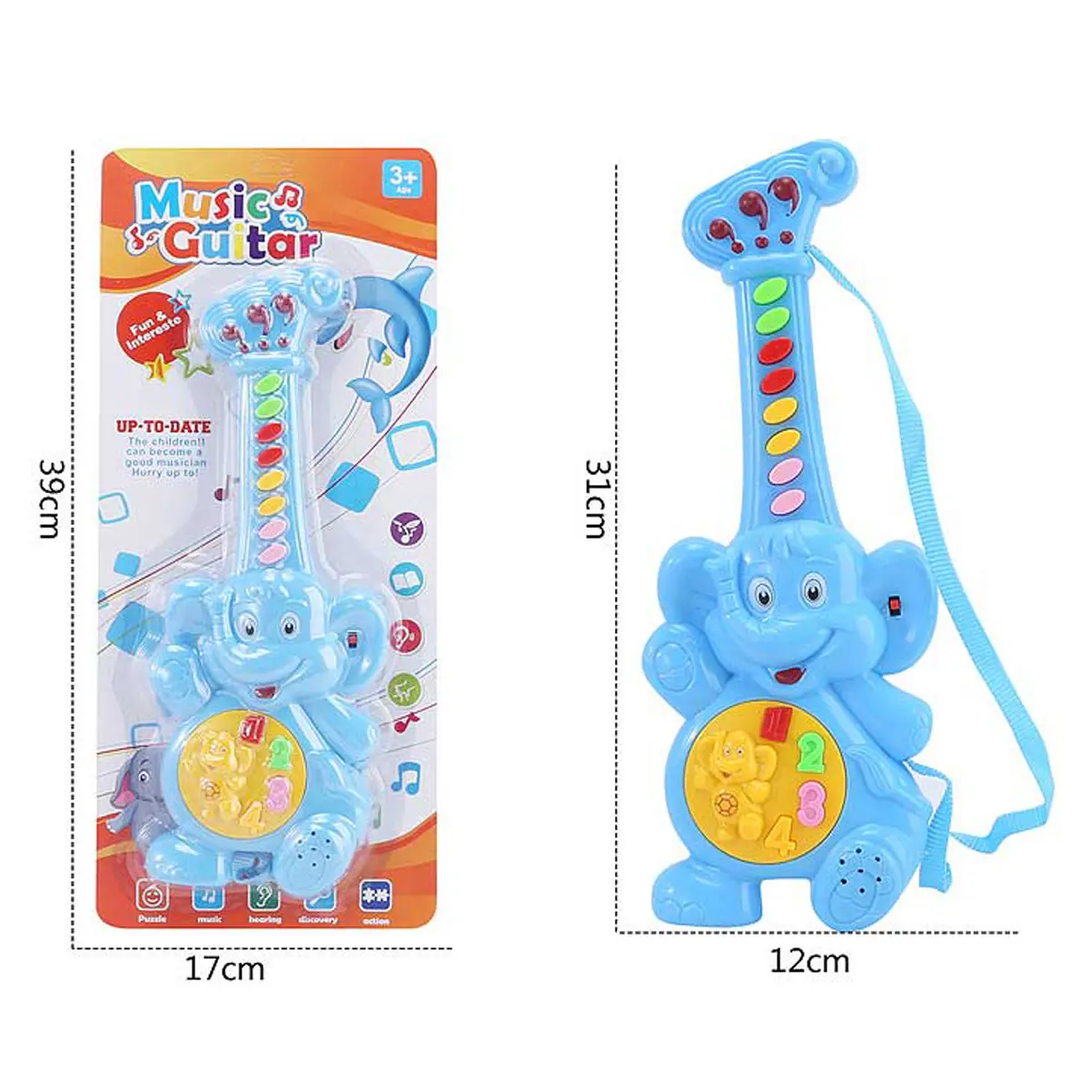 Jinming Baby Musical Instrument Brinquedos Plástico Elétrico Cartoon Elefante Guitarra Brinquedo