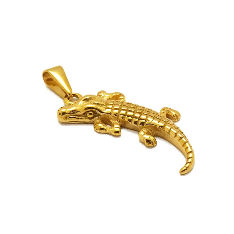 Colar de aço inoxidável, joias da moda punk de ouro 18k, pingente de jacaré de animais, colar de menino