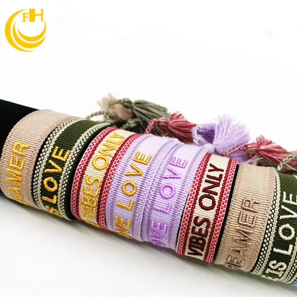 Bracciale in tessuto di alta qualità con ricami 3D testi e lettere a maglia intrecciato corda incisa fatta a mano all'uncinetto bracciali braccialetti