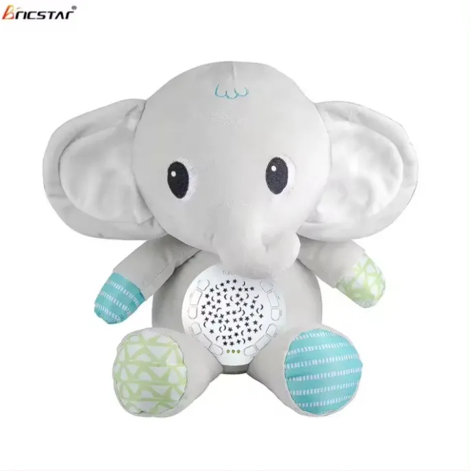 Bricstar, juguetes de peluche suaves y seguros para bebés, elefante, 12 botones, proyección cómoda, muñeco de peluche con música