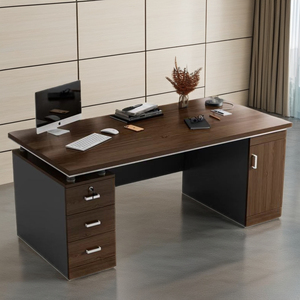Escritorio moderno para ordenador de madera marrón con 2 cajones laterales para uso en el hogar, la oficina o la escuela con un diseño de mesa de escritura elegante - Product Image 6