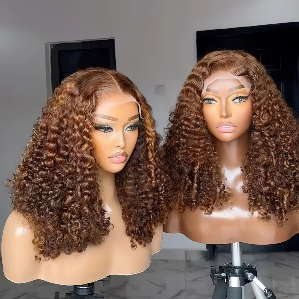 Perruque de cheveux humains bouclés coupe lutin-Highlight