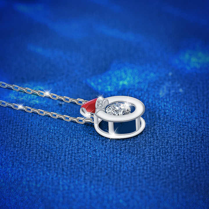 925 Sterling Silver Moissanite Jewelry Creative Santa Hat Pendant Necklace Christmas Gift for Women