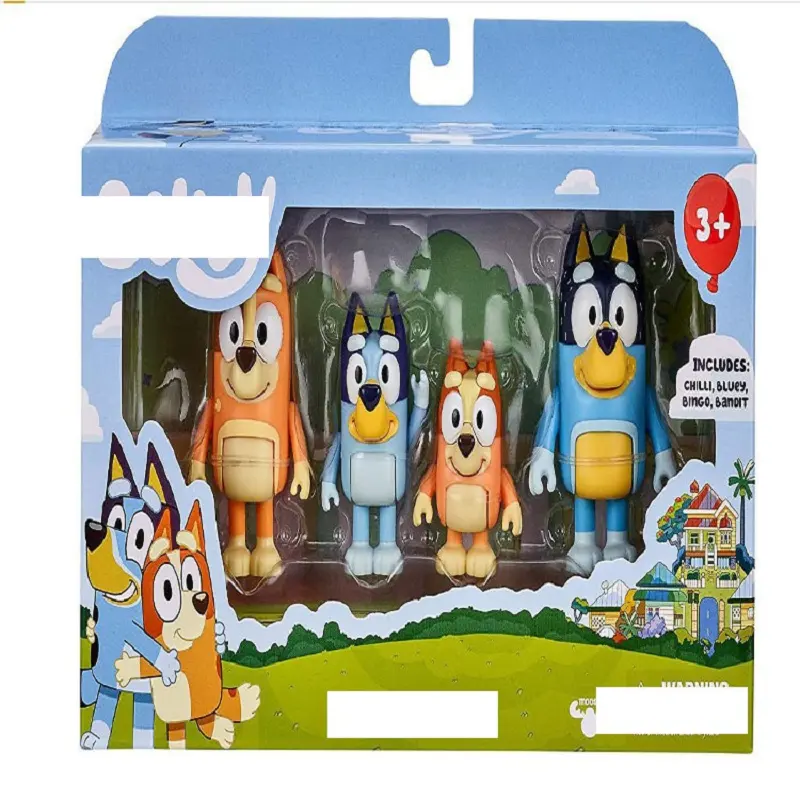 Fábrica al por mayor 4 estilos 9cm bluey modelo de plástico juguete Bluey y amigos animación figura periférica modelo regalos para niños