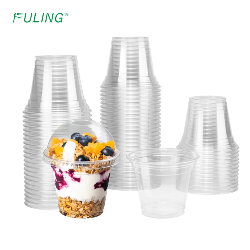 FULING 9 oz 돔 뚜껑이있는 일회용 투명 플라스틱 컵 뚜껑이있는 일회용 파르페 플라스틱 컵 투명 플라스틱 컵