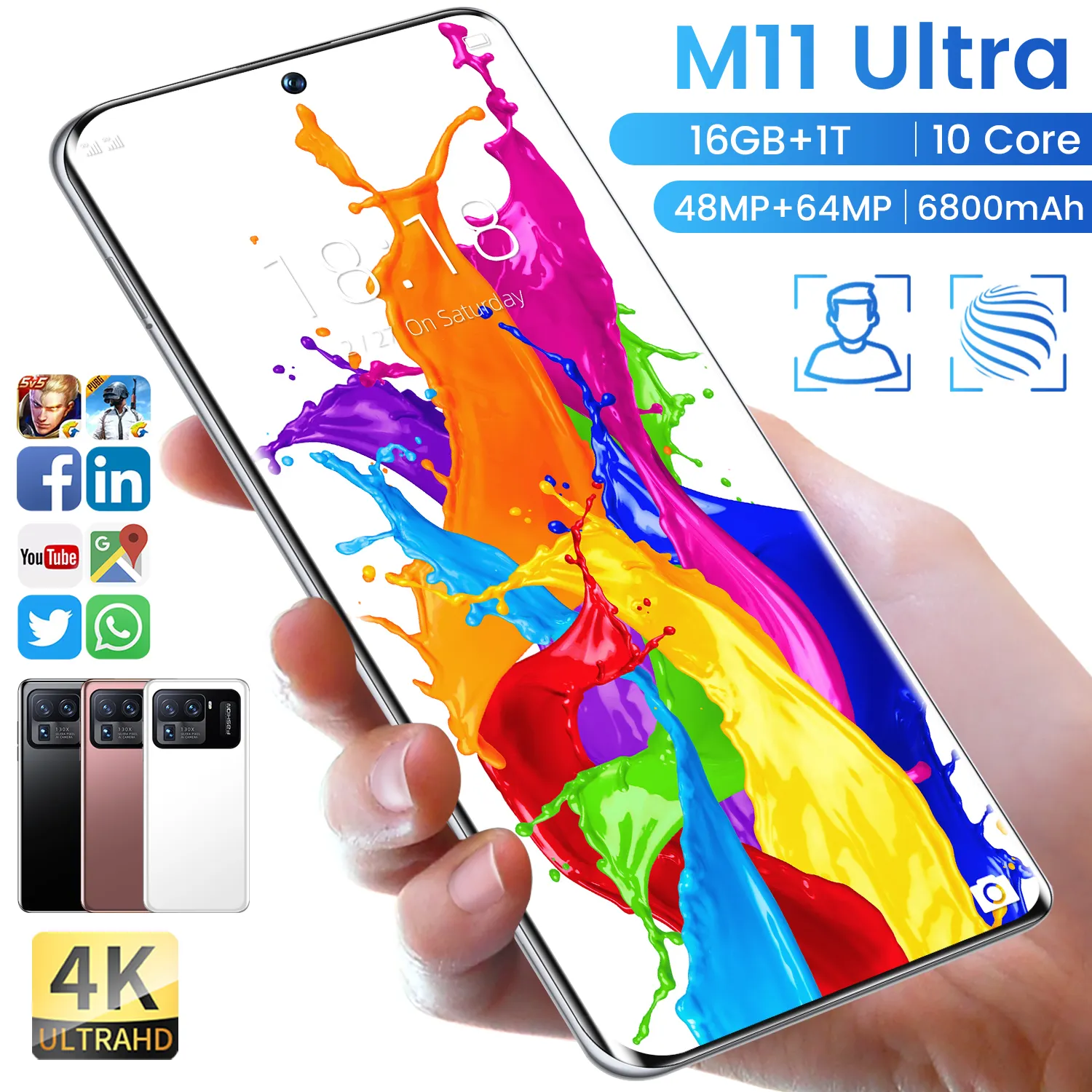 Teléfono Inteligente M11 Ultra, pantalla HD de 2022 pulgadas, Android 7,3, 16GB + 1TB, gran oferta, 10,0