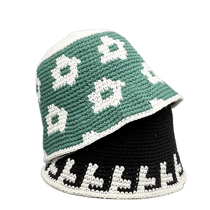 Sombrero de cubo tejido a mano para mujer, gorra de cubo tejida a mano con patrón personalizado