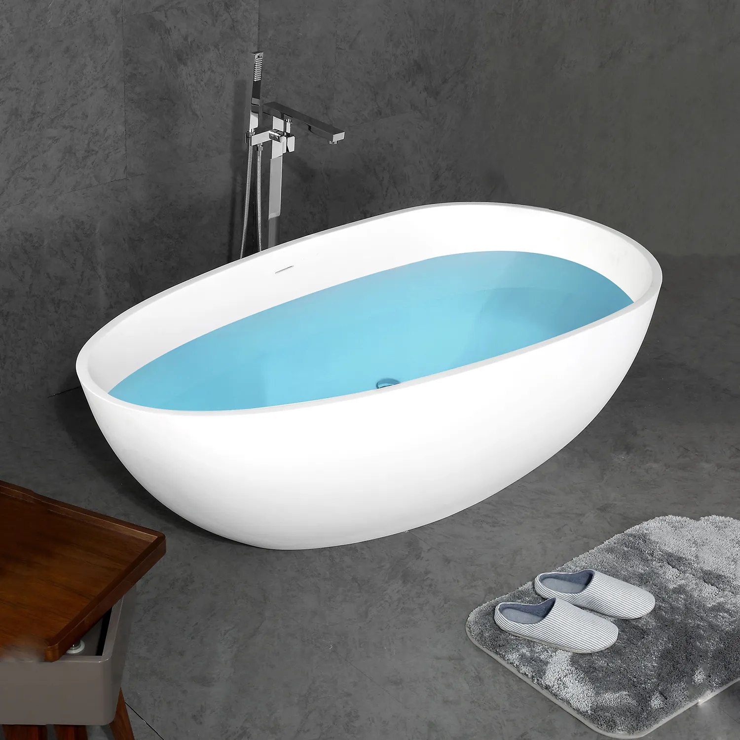 Baignoire autoportante de 59 pouces au Design moderne, baignoire de trempage ovale contemporaine à surface solide, Offre Spéciale