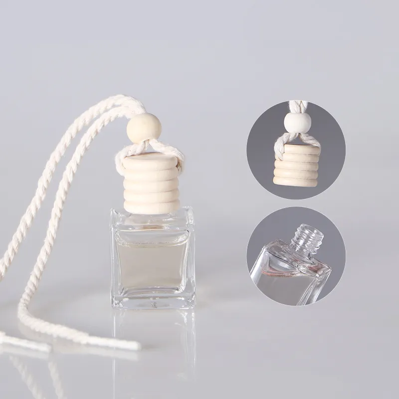 8ml cube carré parfum suspendu diffuseur désodorisant voiture parfum bouteille avec ficelle couvercle en bois