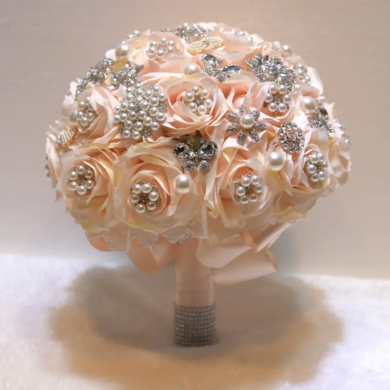 Buquê de flores de noiva artificial para casamento, buquê luxuoso de flores de cristal completo com diamantes, aniversário de noiva, dama de honra