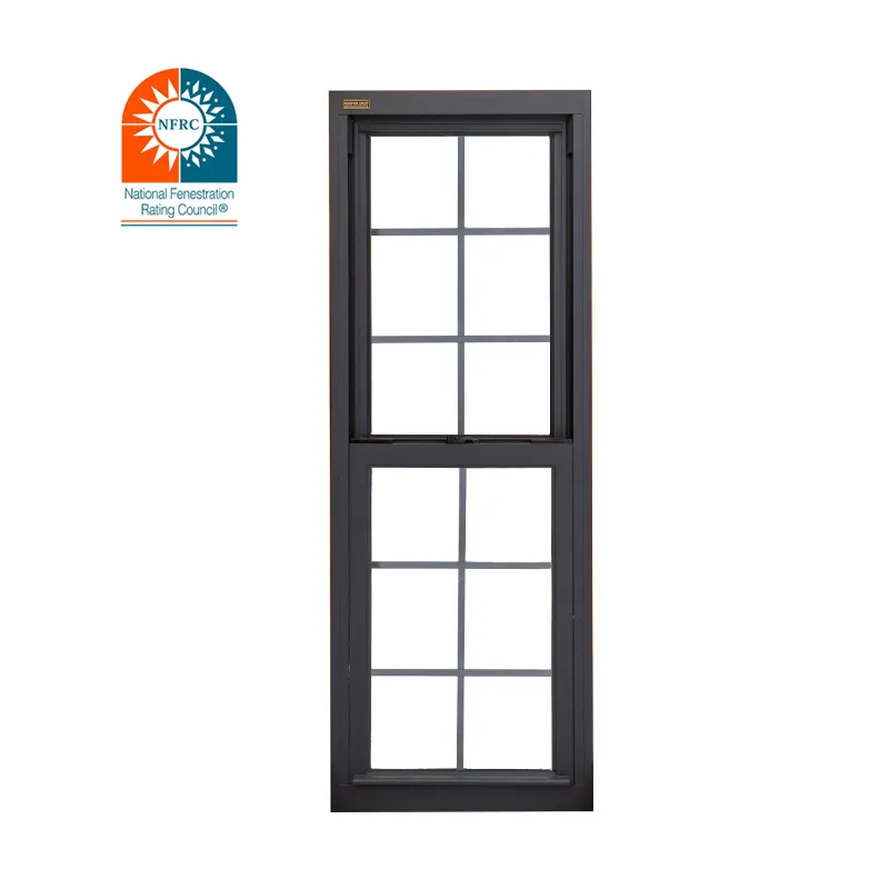 Doorwin-ventanas de estilo americano para uso residencial, ventanas dobles de deslizamiento Vertical de aluminio negro, de un solo diseño