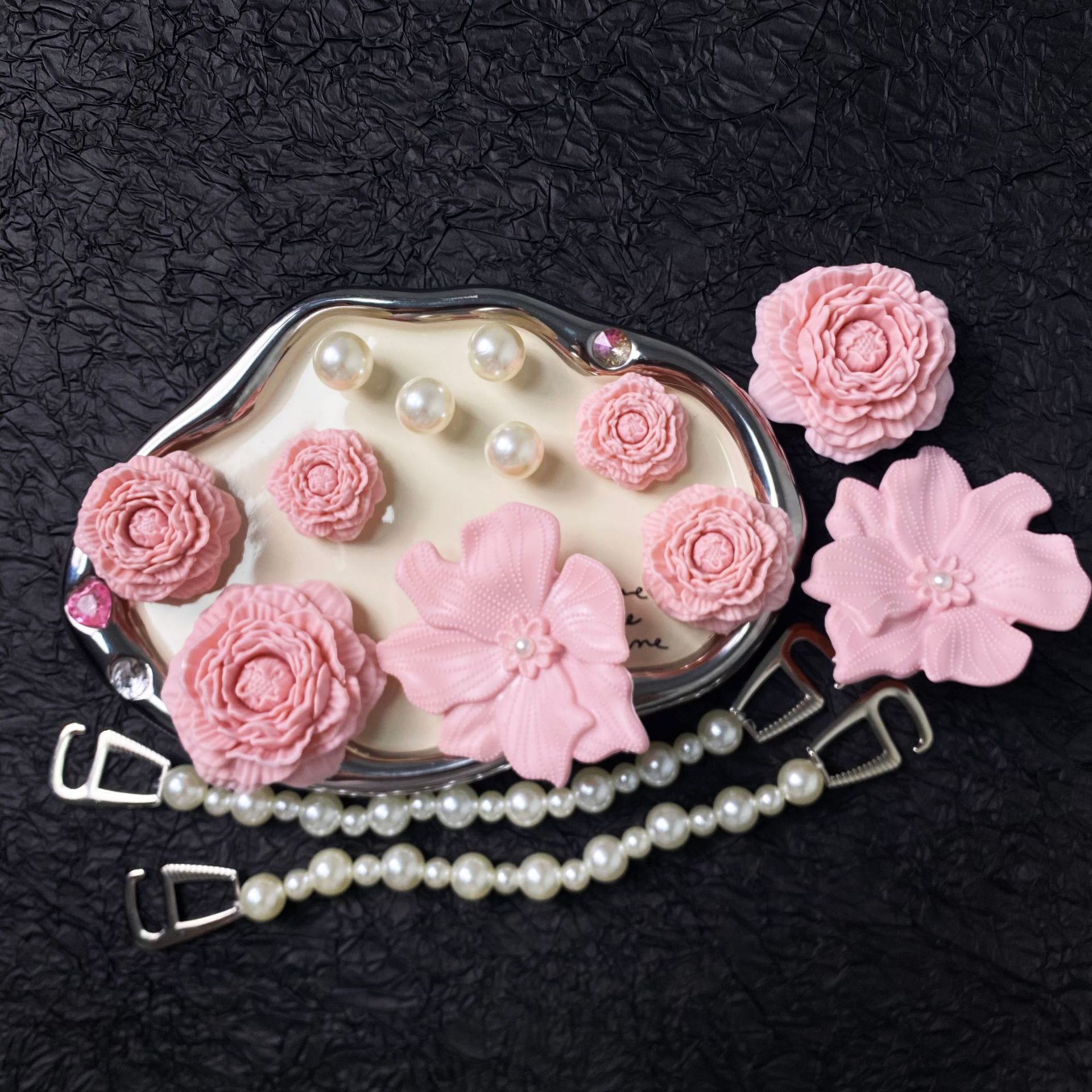 Bouquet-Quartz Rose + Perle + Chaîne 14pcs pas de chaussures