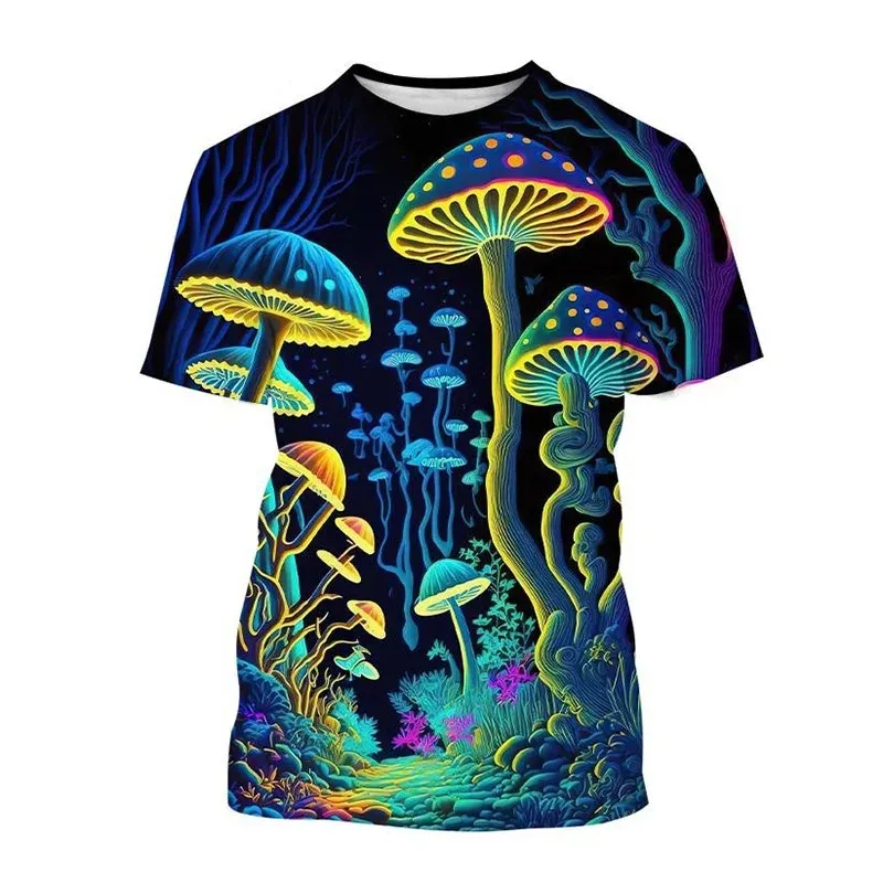 Fitspi Summer Fantasy Mushroom Printed camiseta de hombre personalizada Cool Mushroom manga corta Street Fashion Harajuku camiseta