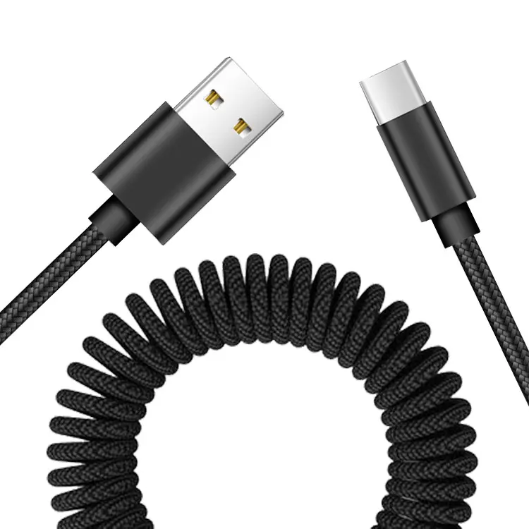 Cable trenzado en espiral tipo C 3A, Cable USB C personalizado en espiral