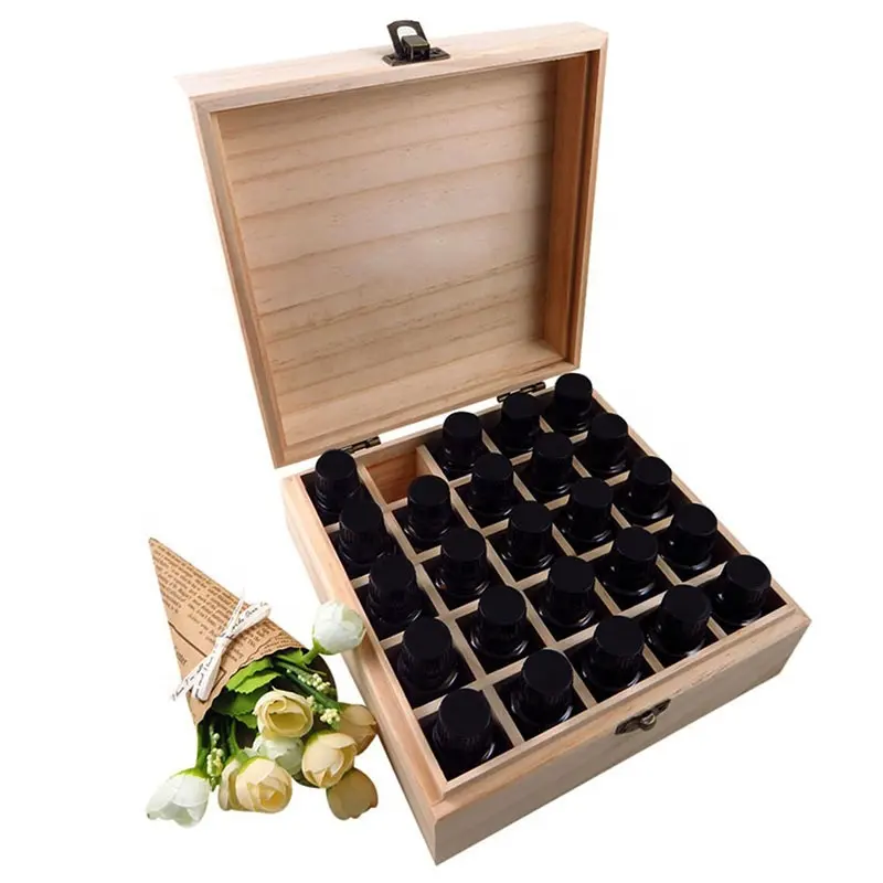 BSCI Factory custom wood boxes for 10ml oil bottles wooden essential oil boxes with hinged lid wooden packaging box