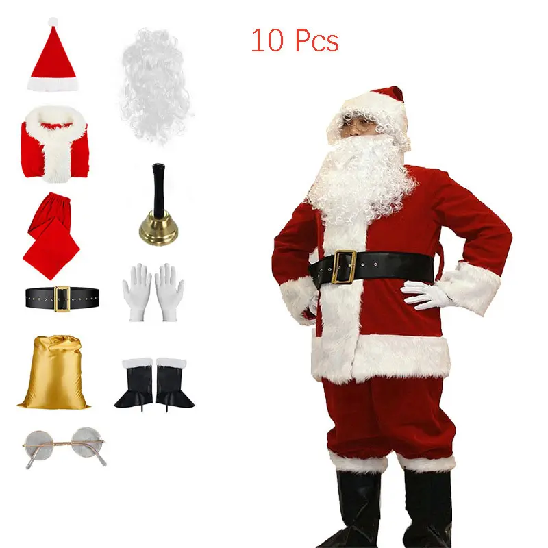 Natale babbo natale Costume barba lotti uomini Cosplay vestiti di babbo natale vestito operato In natale uomini Costume vestito per adulti