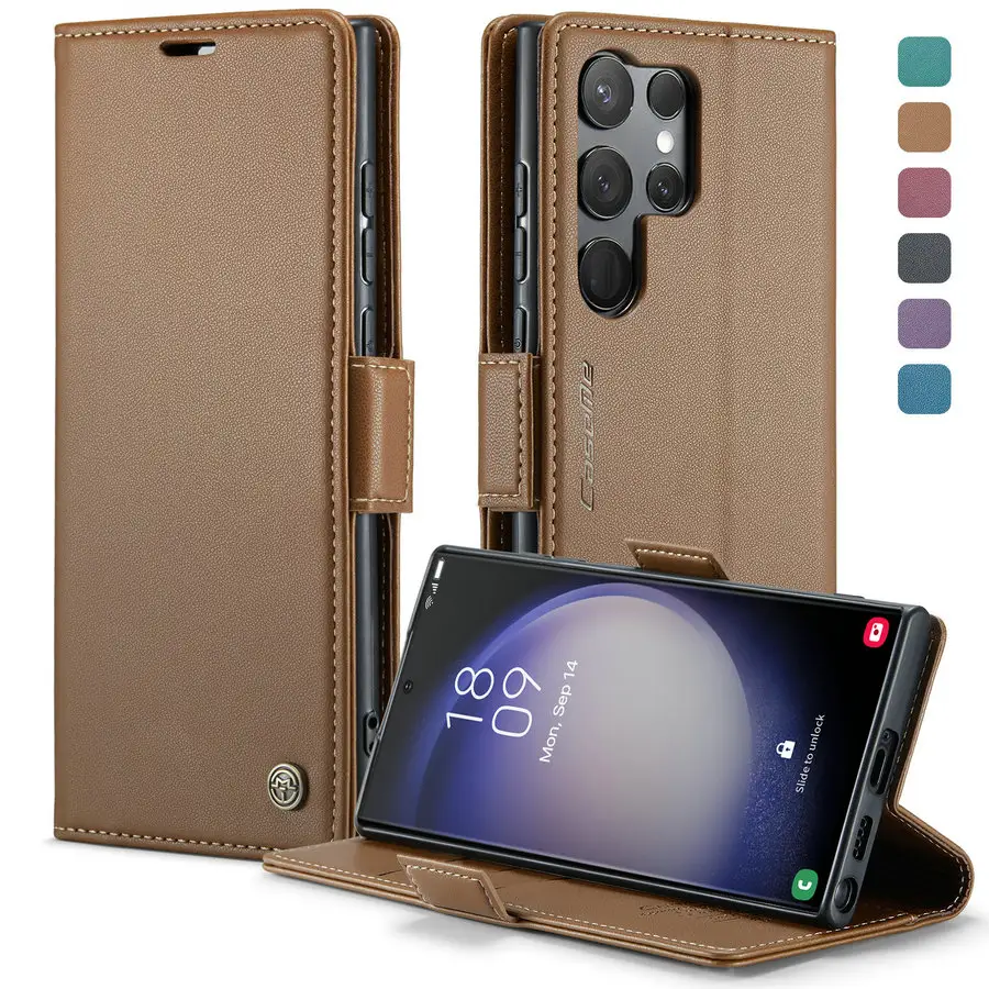 Fabricage Aanpassen Originele Logo Lederen Mobiele Telefoon Case Voor Samsung Galaxy S23 Ultra Kaart Houder Portemonnee Hoes Voor Samsung
