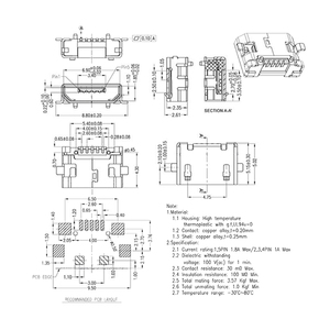 USB母微型5p连接器b型2pin SMD无边缘V8接口5p插座USB连接器 - Product Image 6