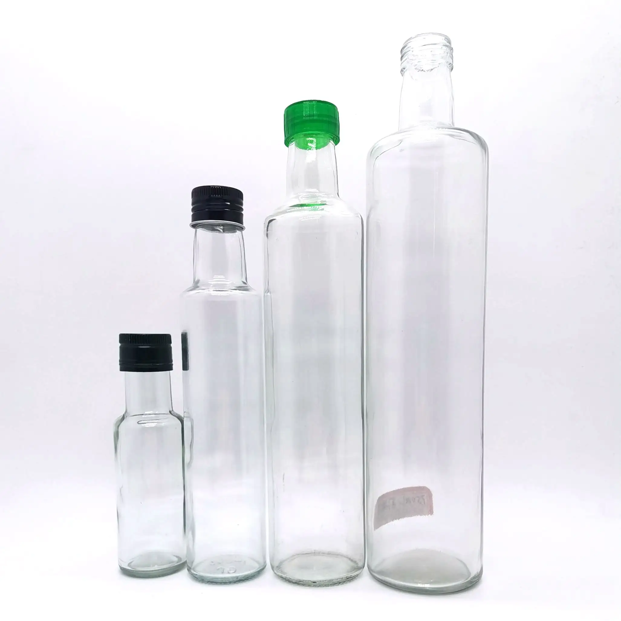 Bottiglia di olio di vetro trasparente di alta qualità da 750ml bottiglia di condimento in ambra da 250ml per olio d'oliva