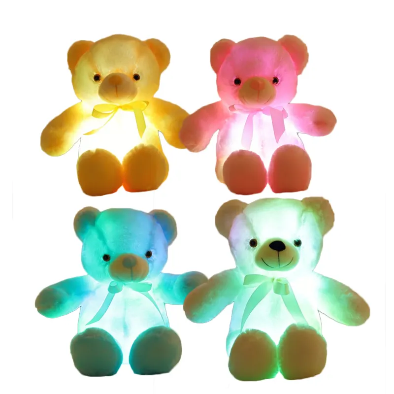 फैक्टरी प्रत्यक्ष बिक्री एलईडी प्यारा रंगीन चमक प्रकाश टेडी भालू आलीशान खिलौना 30cm एलईडी लाइट ग्लो टेडी भालू
