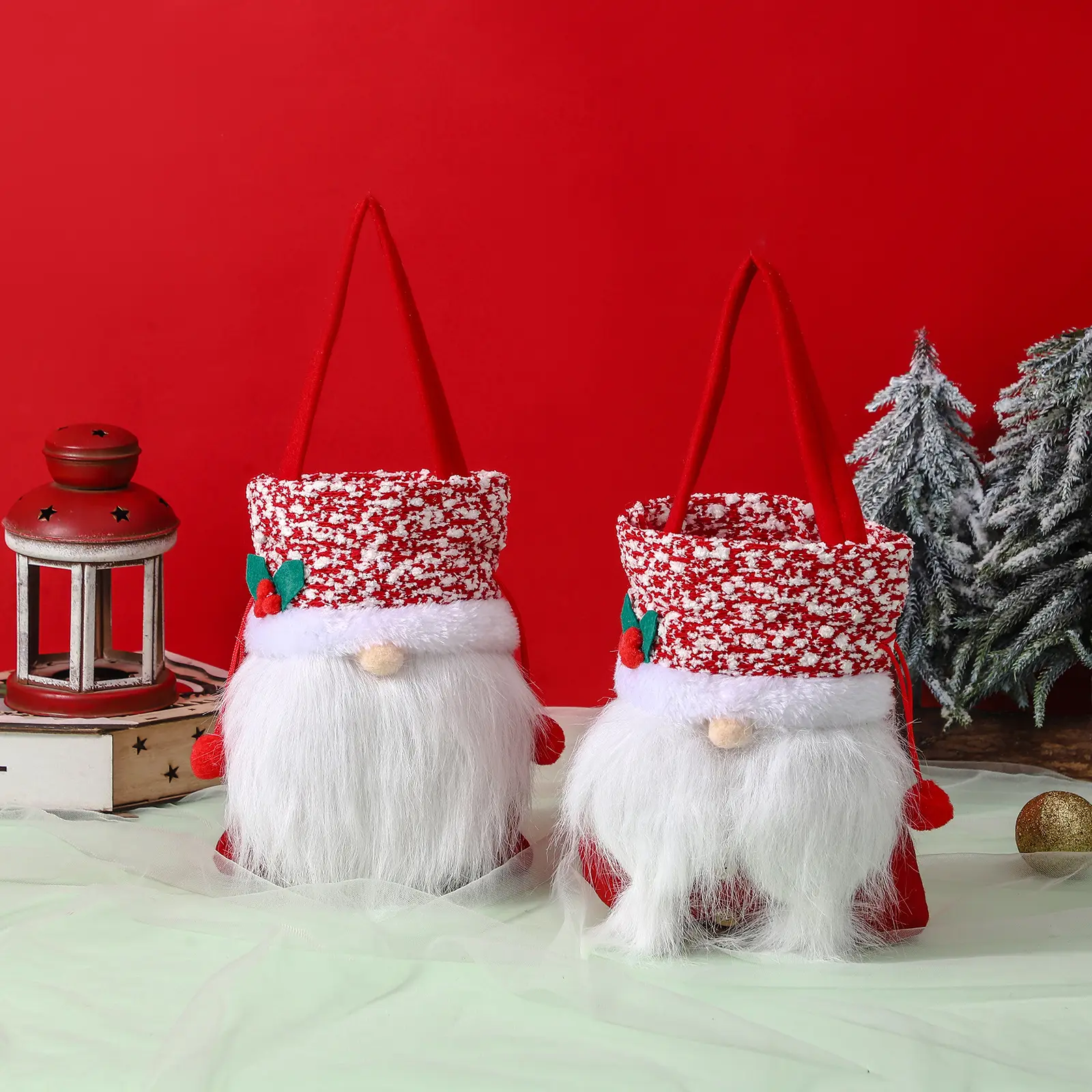 Tas permen Santa Claus tanpa wajah tas hadiah tali Navidad dekorasi pesta hadiah untuk anak-anak persediaan ornamen Modern