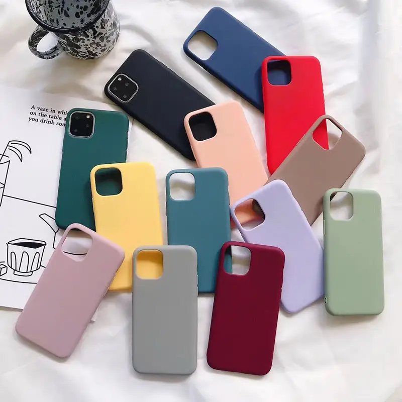 Capa de silicone TPU para celular iPhone 15 14 13 12 11 Pro Max XS MAX 7 8 Plus cor doce fosco