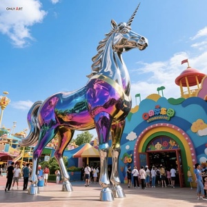 Özel ebeveyn çocuk parkı açık dekor büyük Metal parlatma avrupa <span class=keywords><strong>Myth</strong></span> dev paslanmaz çelik kaplama renk Unicorn heykel