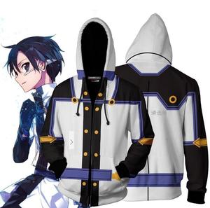 OEM ODM SWORD Art Online <span class=keywords><strong>SAO</strong></span> hoodie <span class=keywords><strong>Kirito</strong></span> kirigaya Kazuto เครื่องแต่งกายคอสเพลย์ผู้ชายผู้หญิงเสื้อกันหนาวพิมพ์ลาย3D แจ็คเก็ตแบบสวมมีซิป - Product Image 1