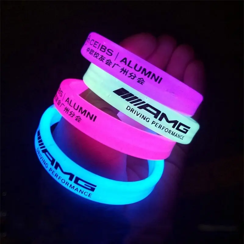 Pulseira de silicone de evento brilhante, barata, de fábrica, led, com logotipo, gravado, borracha, pulseira, impressão de seu próprio logotipo