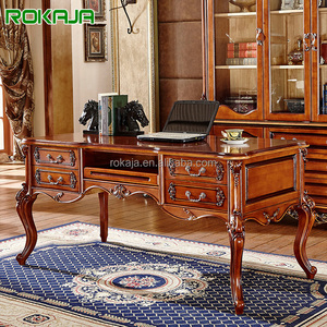 Escritorio de madera maciza europea con cajones, mesa de ordenador Rectangular, escritorio de escritura tallado Retro de lujo, escritorio de Jefe de Oficina - Product Image 1