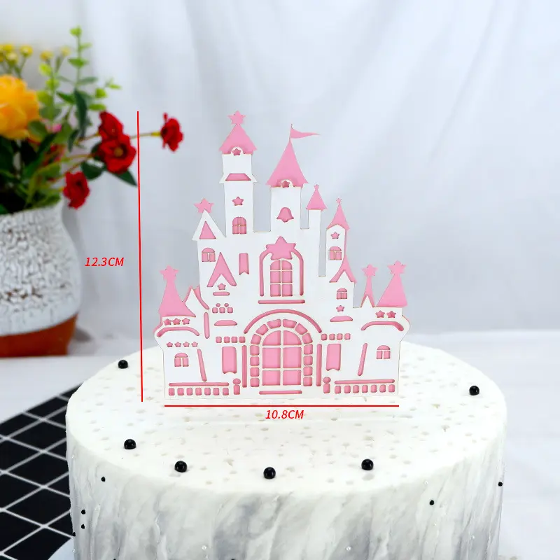 Decoración de Pastel de papel de boda con forma de Casa de Castillo de dibujos animados de Color dulce para Decoración de Pastel de fiesta de feliz cumpleaños