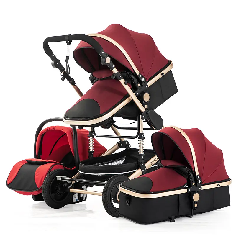 Carrinho de luxo bebê 3 em 1, cadeira multifuncional com visão alta da paisagem, assento de carro e carrinho