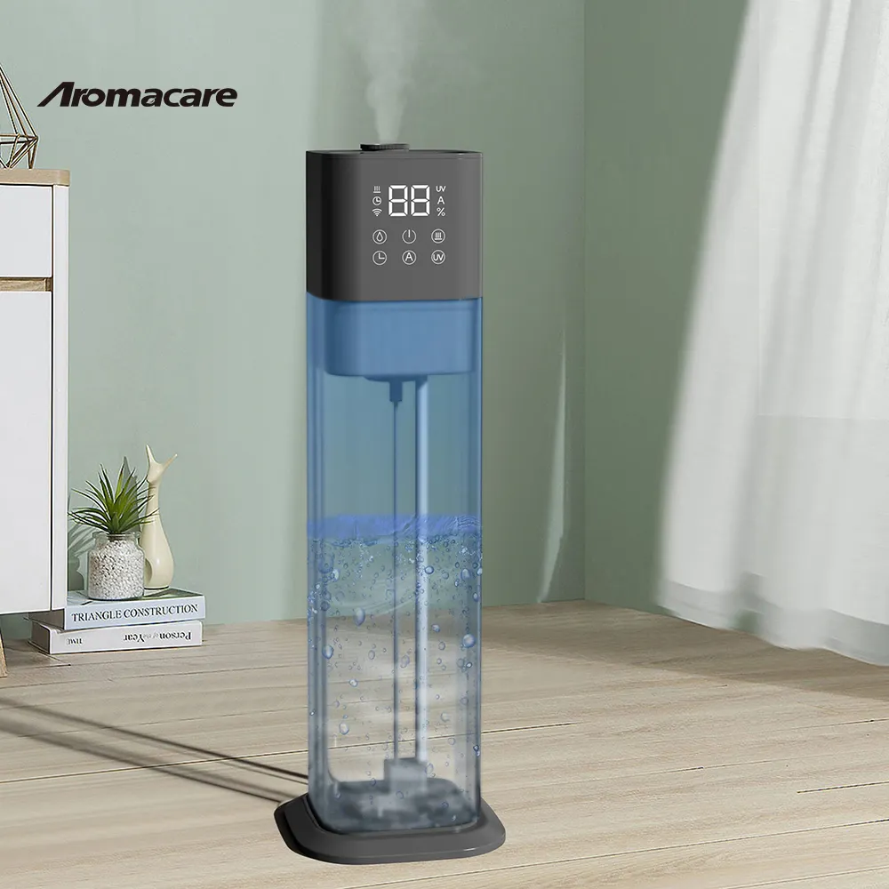 Aromacare-Humidificateur intelligent d'aromathérapie à télécommande-Humidificateur d'air sur pied 10L à brume chaude avec roue