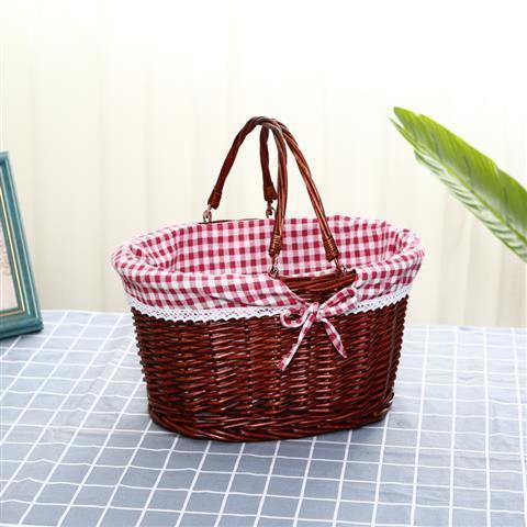 Round brown and red checkered cloth