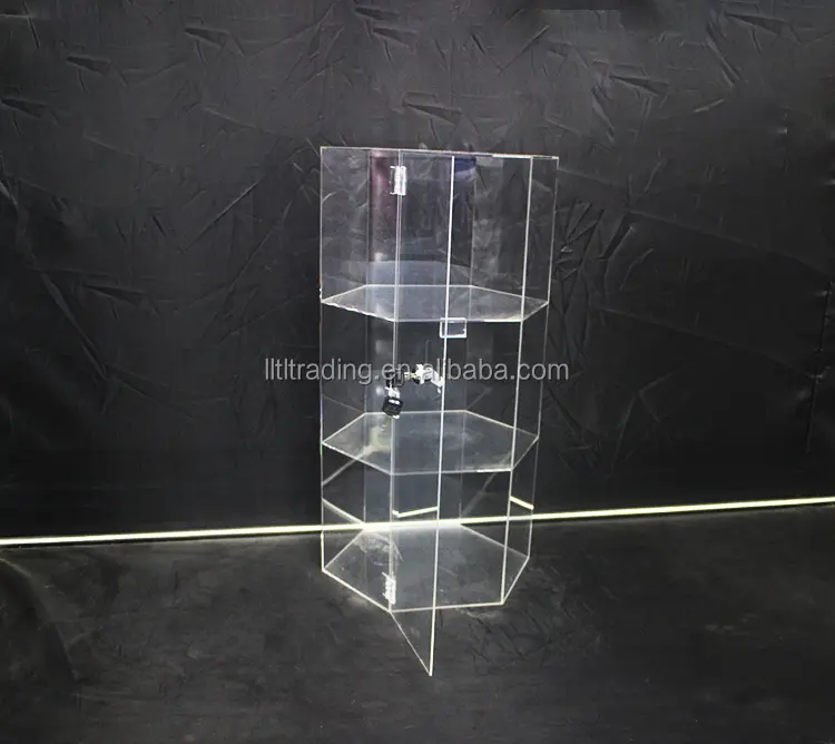 Vitrina acrílica de 4 niveles con cierre hexagonal, vitrina acrílica transparente para teléfono
