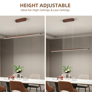 Retro LED ahşap ofis süspansiyon lambası cilalı yüzey mutfak ada için lineer tavan ışık uzaktan kumandalı - Product Image 5