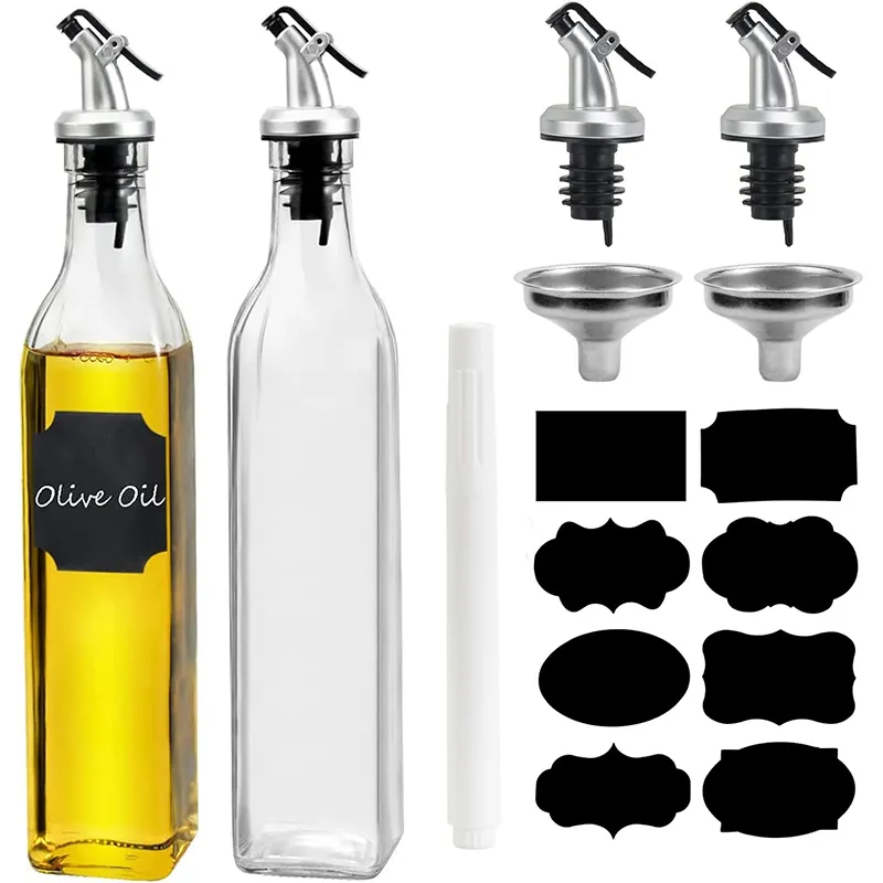 Juego de dispensador de aceite y vinagre de 500ml, botellas de Oliva de Material de vidrio sin plomo con vertedor de aceite, dispensador de aceite de cocina