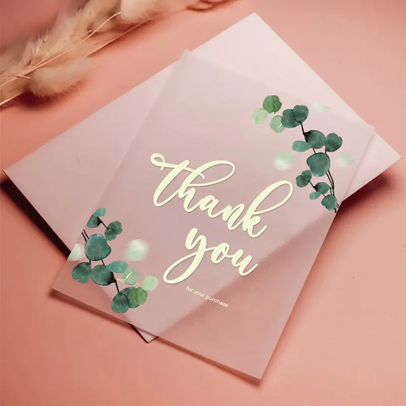 مجموعة بطاقات "thank you" مع أظرف مطبوعة فاخرة شفافة مخصصة برقائق ذهبية