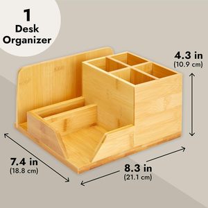 多功能桌面实心天然竹制办公固定式办公桌，用于名片笔等 - Product Image 2