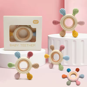 Trẻ sơ sinh bé mọc răng đồ chơi Silicone <span class=keywords><strong>teethers</strong></span> BPA free Silicone bánh lái Vòng gỗ bé cảm giác Mọc Răng Hạt DIY Teether Vòng đeo tay - Product Image 3