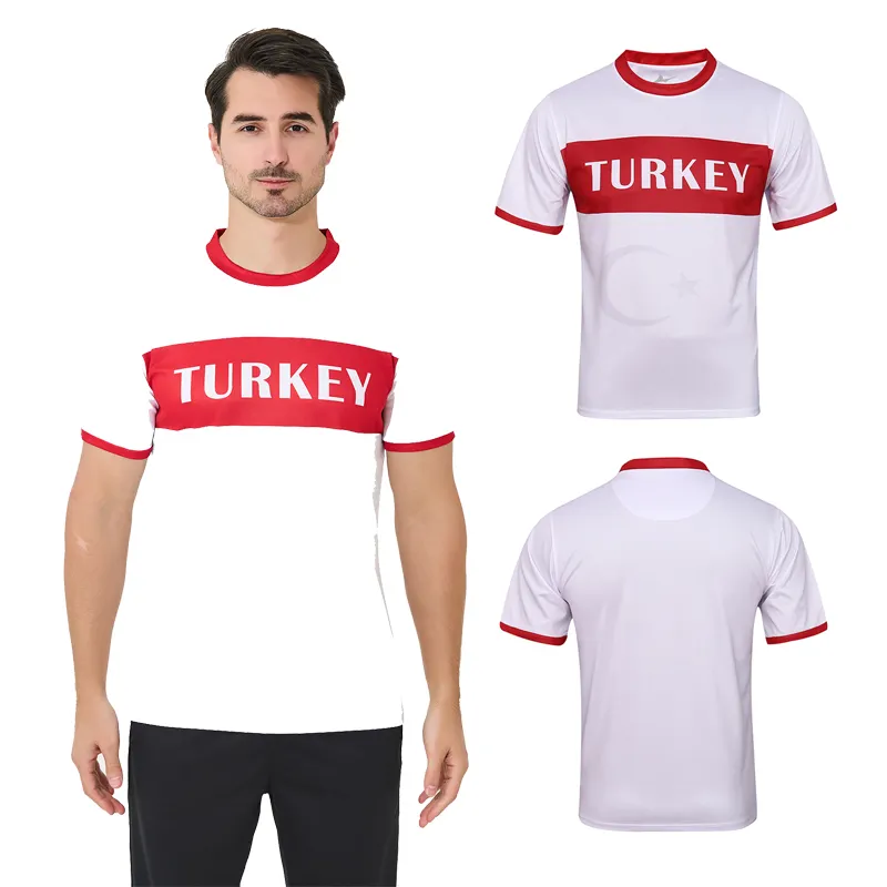 24 Venta caliente Copa de Europa Turquía cuello redondo camiseta de fútbol tela superior transpirable cómodo uniforme de fútbol de manga corta