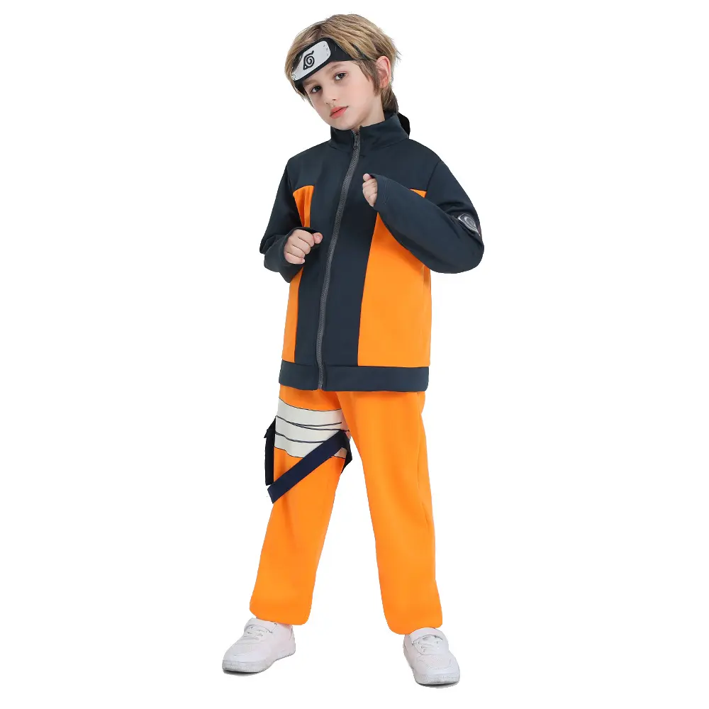 Disfraz clásico de Uzumaki, traje de Anime Ninja para chico, disfraz de actuación, ropa japonesa de dibujos animados, chaqueta, pantalones superiores para niños