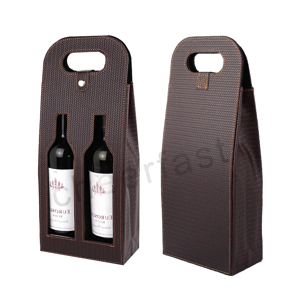 Оптовая продажа, многоразовая сумка-переноска для вина, портативная двойная бутылка, протектор для вина на день рождения, индивидуальный винный мешок из искусственной кожи