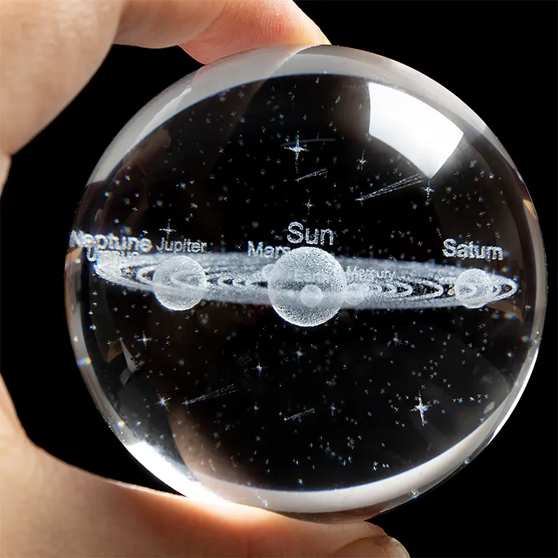 MH-L101 3D planetas en miniatura modelo de esfera de cristal globo ornamento 6CM 3d grabado láser Sistema Solar Galaxy bola de cristal con Base