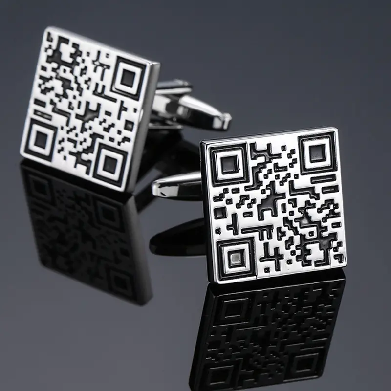 Mini gemelli con codice QR per uomo gemelli con design alla moda gemelli da uomo set di gioielli regalo aziendale in metallo