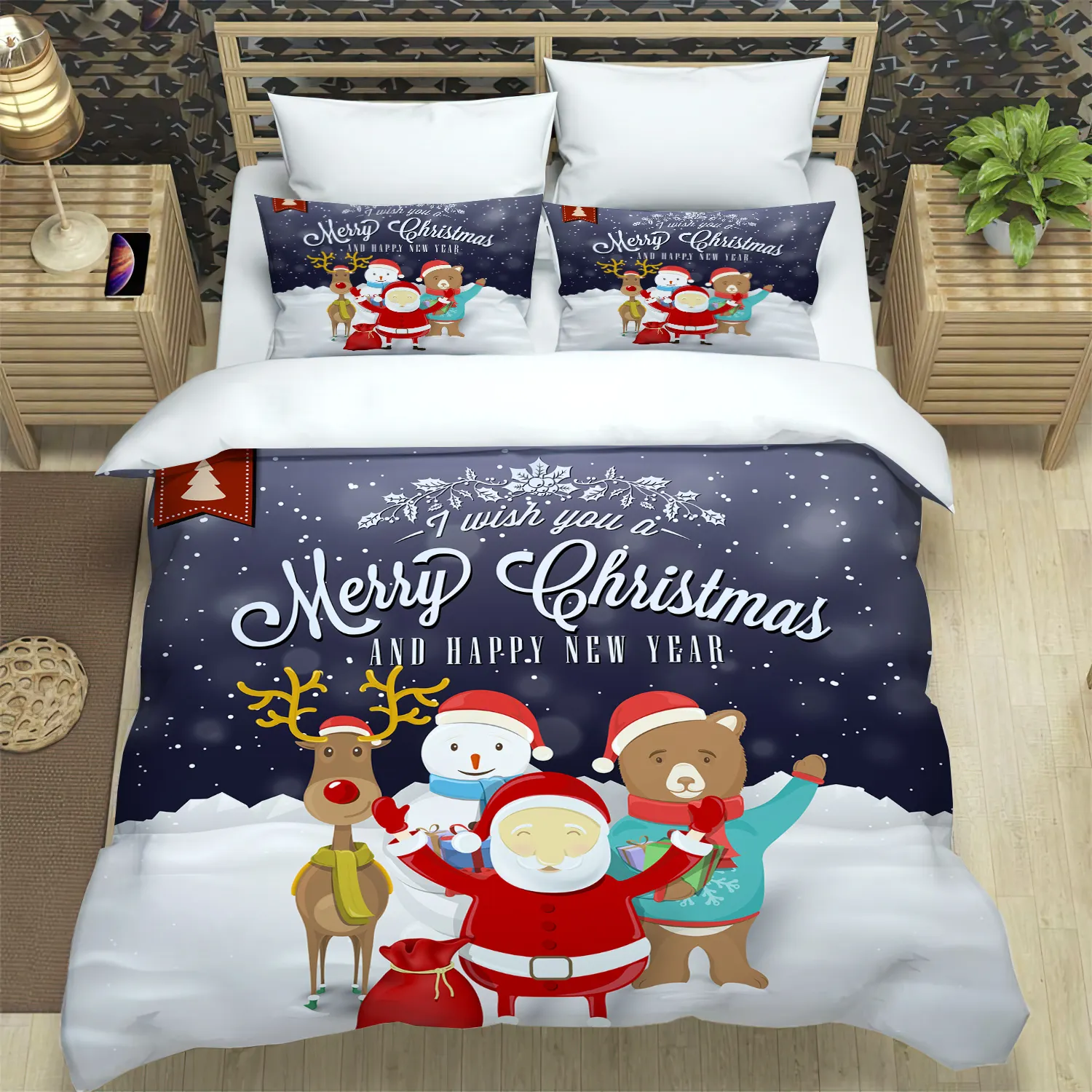 3ピースクリスマススーパーキングサイズクイーンキルト寝具セット羽毛布団カバー枕カバー付き
