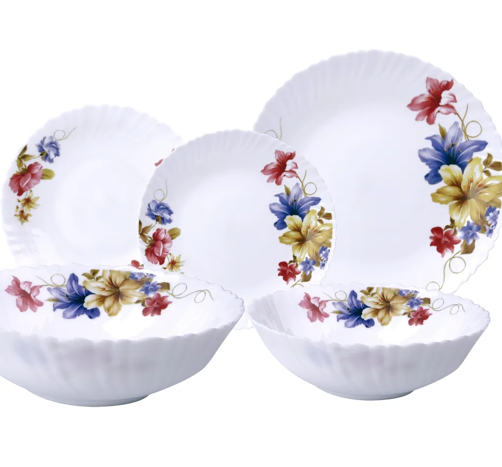 Mode Servies Vierkante En Ronde Plaat Witte Plaat Zwarte Diner Set 18 Stuks Opal Glaswerk