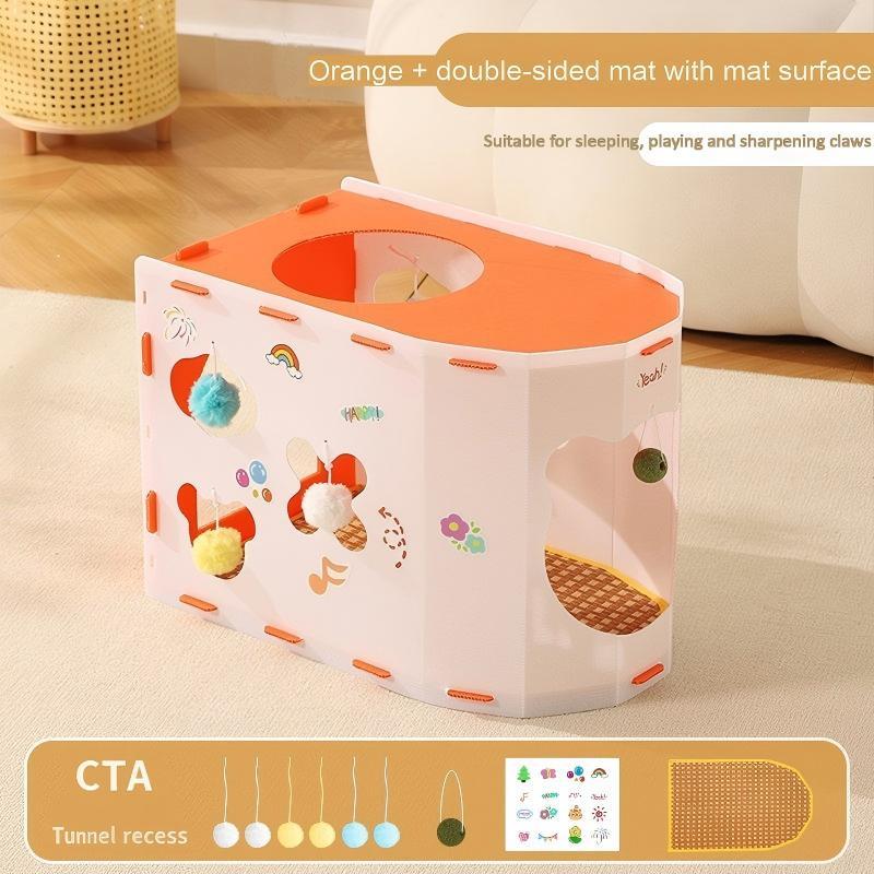 Orange tunnel cat bed-double sided cooling mat